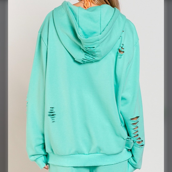 **$5 OFF 58.  POL oversized distressed Hoodie Paradise Mint - Picture 3 of 3